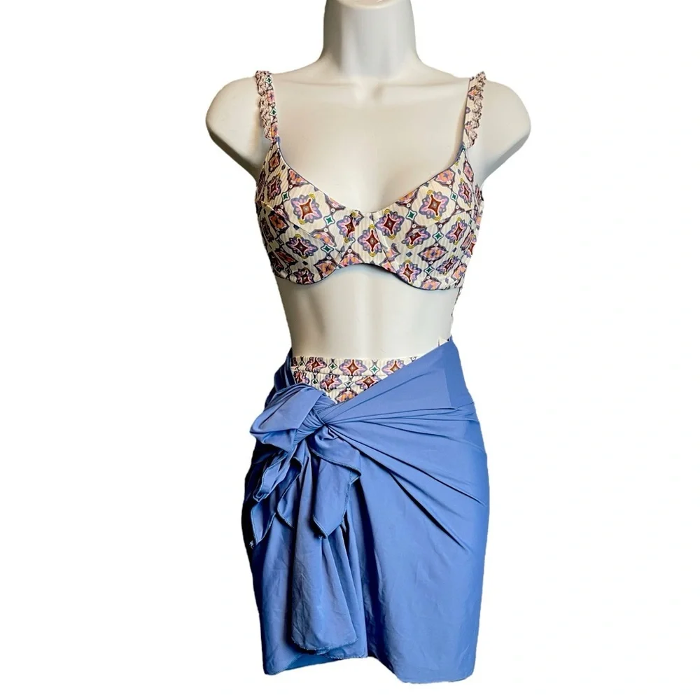 BECCA 3 Piece Geometric Print Bikini with Matching Wrap